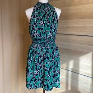 A New Day Halter Dress Women’s Green Black Floral Rayon Size S